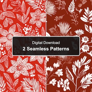Red White Floral Terracotta Protea Linocut Patterns (Digital Download)