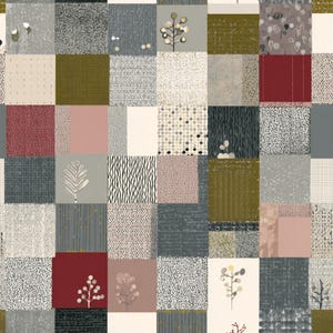 Protected close preview of the included modern patchwork seamless pattern with botanical sprigs.
