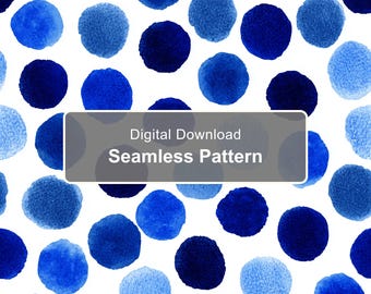 Motif sans couture à pois bleus aquarelle, papier numérique à cercles peints à la main (avec fond transparent)