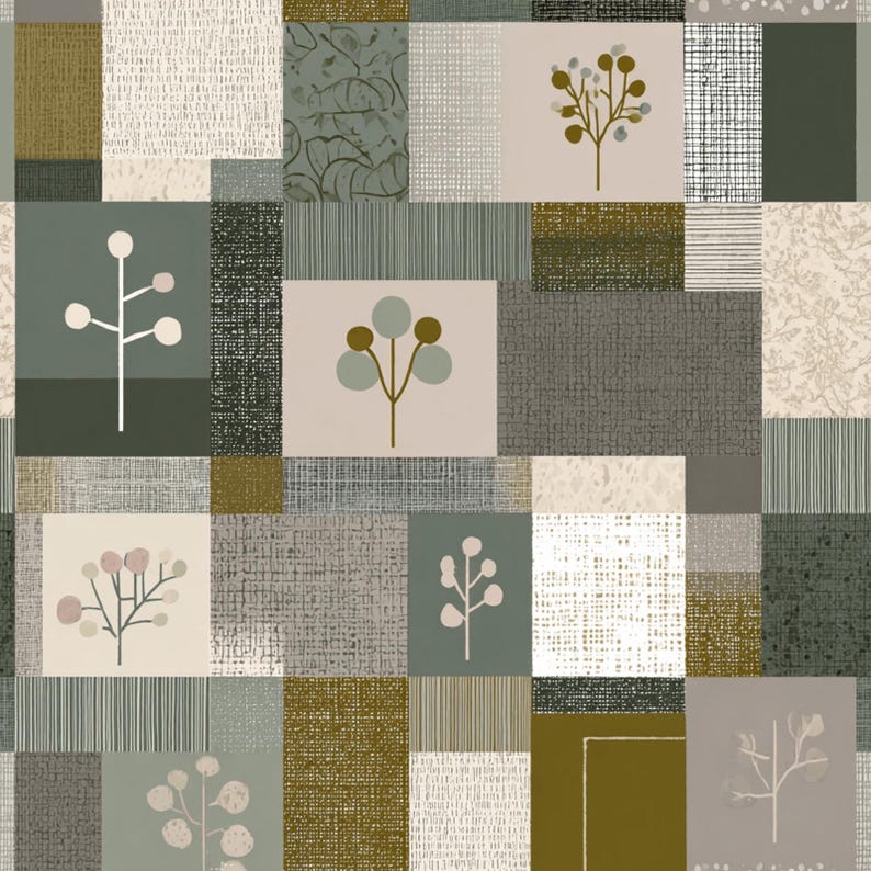 Protected close preview of the included mid-century modern patchwork seamless pattern.