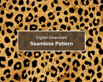 Realistic Leopard Print Seamless Pattern, Golden Brown Animal Fur Texture, Digital Download PNG