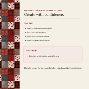 Personal and commercial use summary beside a strip of the pattern.