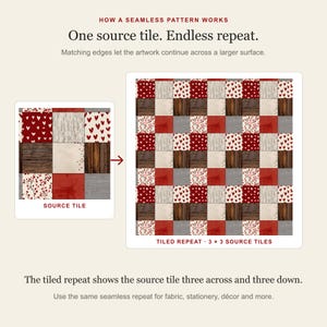 Source tile beside a three-by-three tiled repeat demonstrating the seamless design.