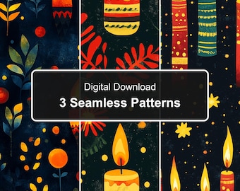 Folk Art Christmas Candle Bundle, Cozy Dark Botanical, 3 PNG Files