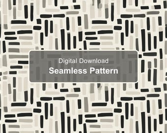 Minimalist Dash Seamless Pattern, Black and Cream Geometric Digital Paper PNG