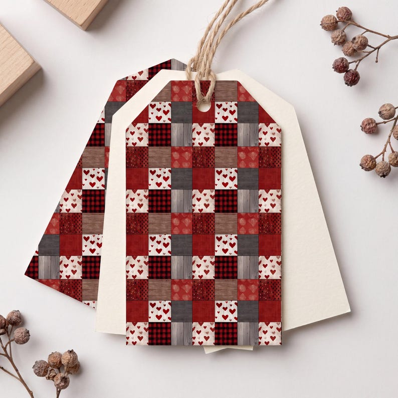 Conservative gift tag set application showing the pattern at a small refined scale.