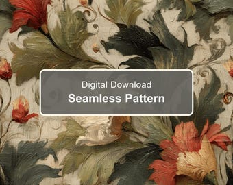 Motif sans couture de peinture à l'huile florale baroque, feuilles d'acanthe en impasto (Téléchargement numérique)