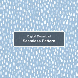 Op de afbeelding: Een digitaal naadloos patroon om te downloaden met een lichtblauwe achtergrond en verspreide witte verticale penseelstreken. Een donkergrijze rechthoek in het midden toont de witte tekst Digital Download Seamless Pattern.
