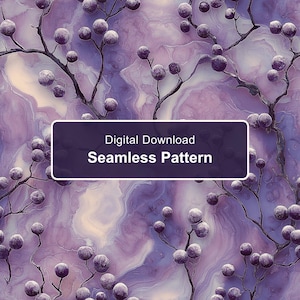 Frosted Purple Berries Seamless Pattern, Marbled Lavender Digital Paper