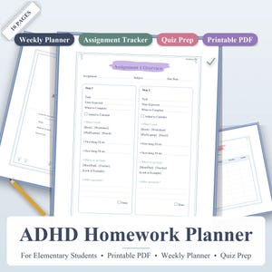 ADHD Homework Planner for Elementary Students | Weekly Assignment Tracker (Printable PDF)