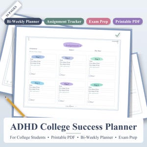 ADHD College Planner | Assignment & Homework Bi-Weekly Tracker | Executive Function Workbook | Printable PDF