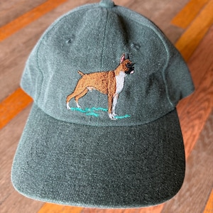 Vintage Embroidered Boxer Green Denim Dad Unstructured Strapback Dog Hat Gr8 Dogs