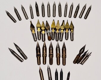 Vintage Pen Nib Set: 39 Calligraphy Nibs including Esterbrook, Speedball, Spencerian, Hunt, and Carter's Ink