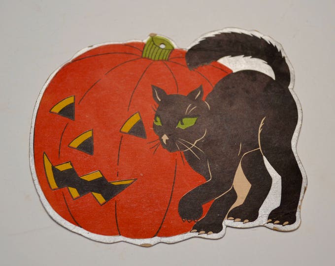 Vintage Halloween Decoration Black Cat and Pumpkin Die Cut Etsy