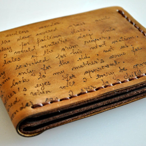 Custom personalized mens leather wallet, bifold, hand painted, real genuine leather