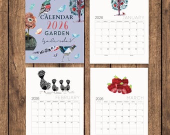 Printable 2026 Calendar – Letter Size – Minimalist Natur in Collage – Spanish & English – PDF Instant Download