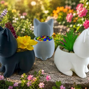 3D Printed Cat Planter – Cute Sitting Cat Succulent Pot – Modern Desk Plant Holder – Small Indoor Decorative Planter – Gift for Cat Lovers