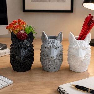 Wolf Planter – Geometric Wolf Head Succulent Pot – Woodland Home Decor – Decorative Desk Plant Holder – Gift for Nature Lovers