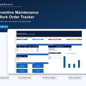 Preventive Maintenance Tracker Excel Template with Work Orders and Equipment Dashboard