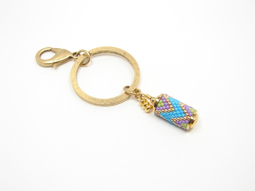 Beaded Gold Plated Key Ring, Southwest Style Keychain, Southwest Purse