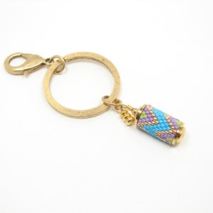 Beaded Gold Plated Key Ring, Southwest Style Keychain, Southwest Purse Charm, Gift for Her