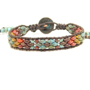 Beaded Leather Wrap Bracelet: Southwestern Superduo Style