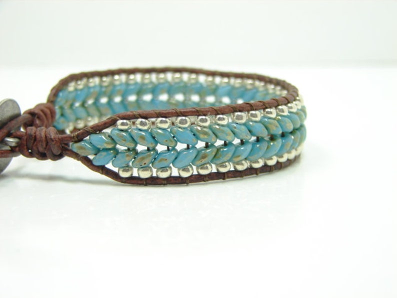 Blue Beaded Leather Wrap Bracelet Southwestern Style | Etsy