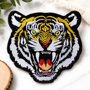 Bengal Tiger Embroidered Patches 2 Pack, XL Iron On Sew On Applique for Jackets, Vests, Backpacks & Clothing