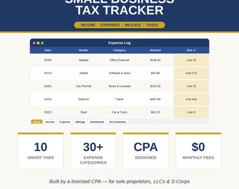 Small Business Tax Tracker, CPA Excel Spreadsheet (Digital Download)
