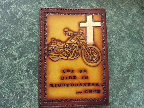 Hand Crafted Leather Motorcycle Themed Bible Cover. - Etsy Hand Crafted Leather Motorcycle Themed Bible Cover. - Etsy