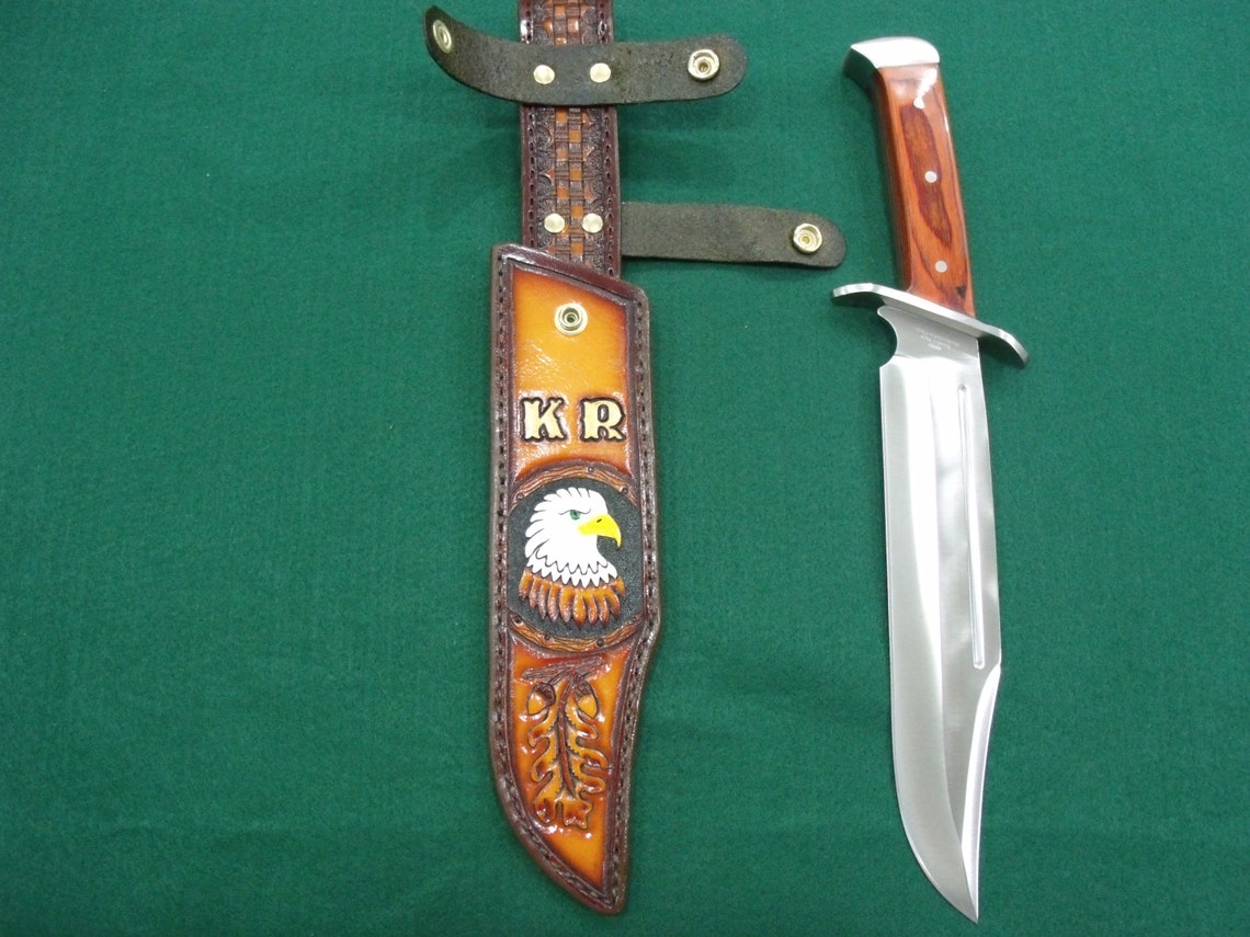 Custom Made Bowie Knife & Sheath With Eagle and Oak Leaves. Etsy