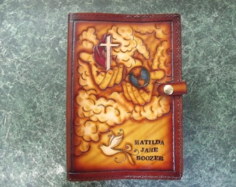 Extra Large Hand crafted leather bible / book cover. Can be personalized.