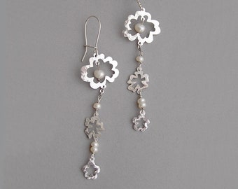 Flower Power Pearl and Flower Dangle Earrings