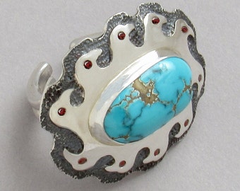 Turquoise and diamond bird ring