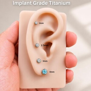 Implant Grade Titanium CZ Flat Back Labret, Internally Threaded Bezel Set Stud, 16G 18G Cartilage Tragus Helix Conch Lip Piercing