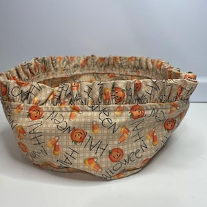 Longaberger Halloween Basket Liner Candy Corn Pumpkin pattern ruffed edge