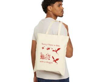 Sorry I Have a Date with a Dragon Tote Bag | Dragon Illustration, Floral Accent