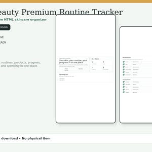 K Beauty Hudvårdsspårare, interaktiv HTML-rutinplanerare, huddagbok, produktlogg och skönhetsorganisatör
