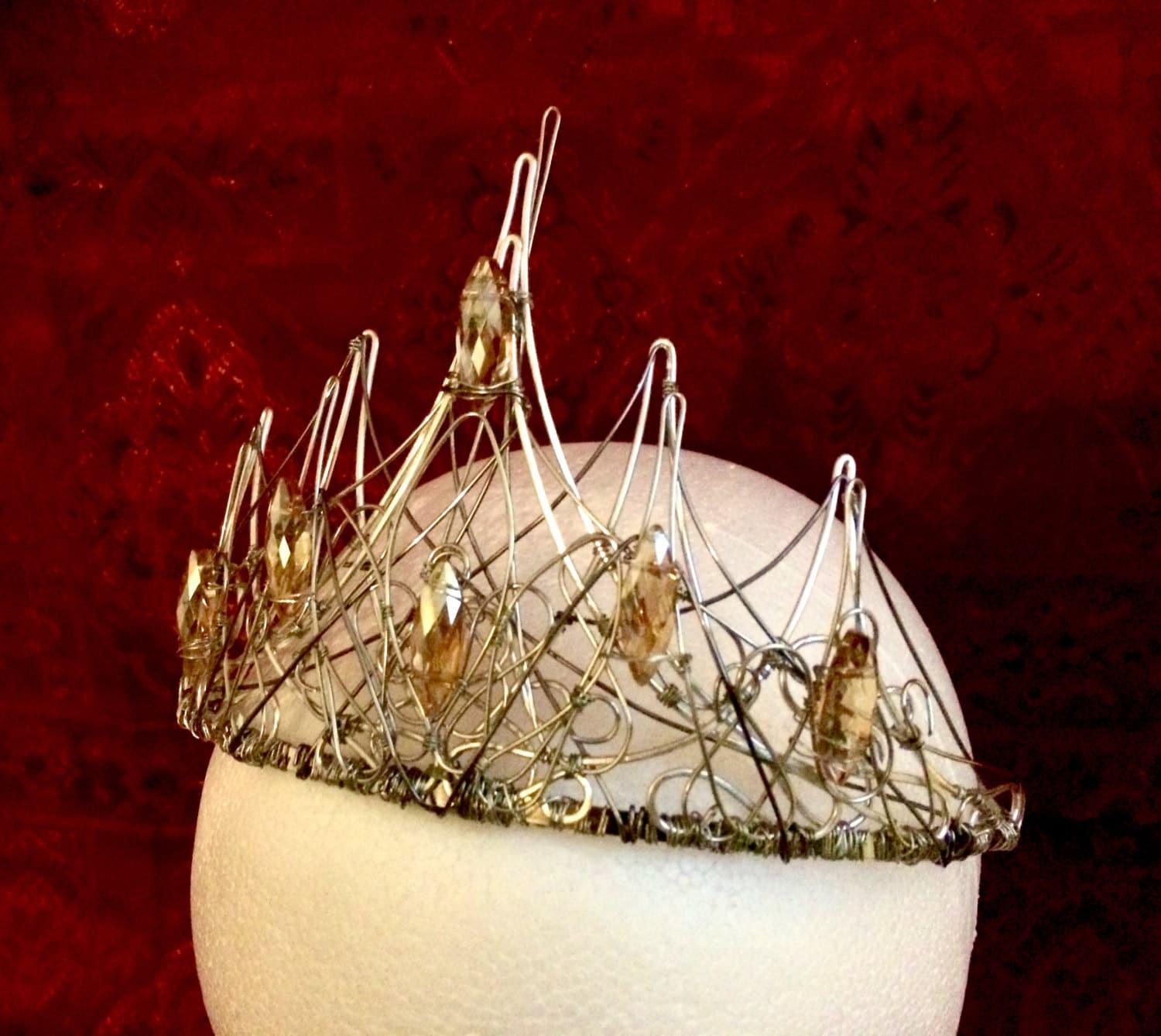 Mega Crafts - 10 Wire Heart Design Crown with Large Rhinestones