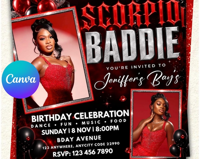 Red Scorpio Birthday Flyer, Scorpio Bash Party Flyer, Scorpio Birthday ...