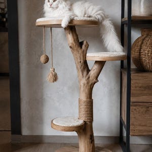 Natural Wood Cat Scratcher | Handmade Modern Cat Scratching Post | Solid Wood Cat Furniture