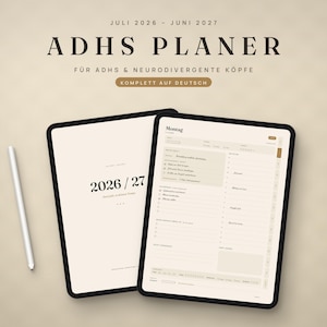 Agenda para TDAH 2026-2027 Digital em Alemão | Agenda Datada para iPad no GoodNotes | Verso Claro + Escuro + Impressão A4 | Para Mentes com TDAH e Neurodivergentes