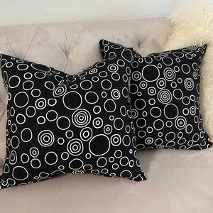 Decorative Pillow Cover in Black with white circles - 18x18 Inches