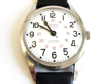 Sehr seltene, gewartete, Canadian Railroad Armbanduhr 18 Jewels, Zenith Extra RR 120T, 1960er