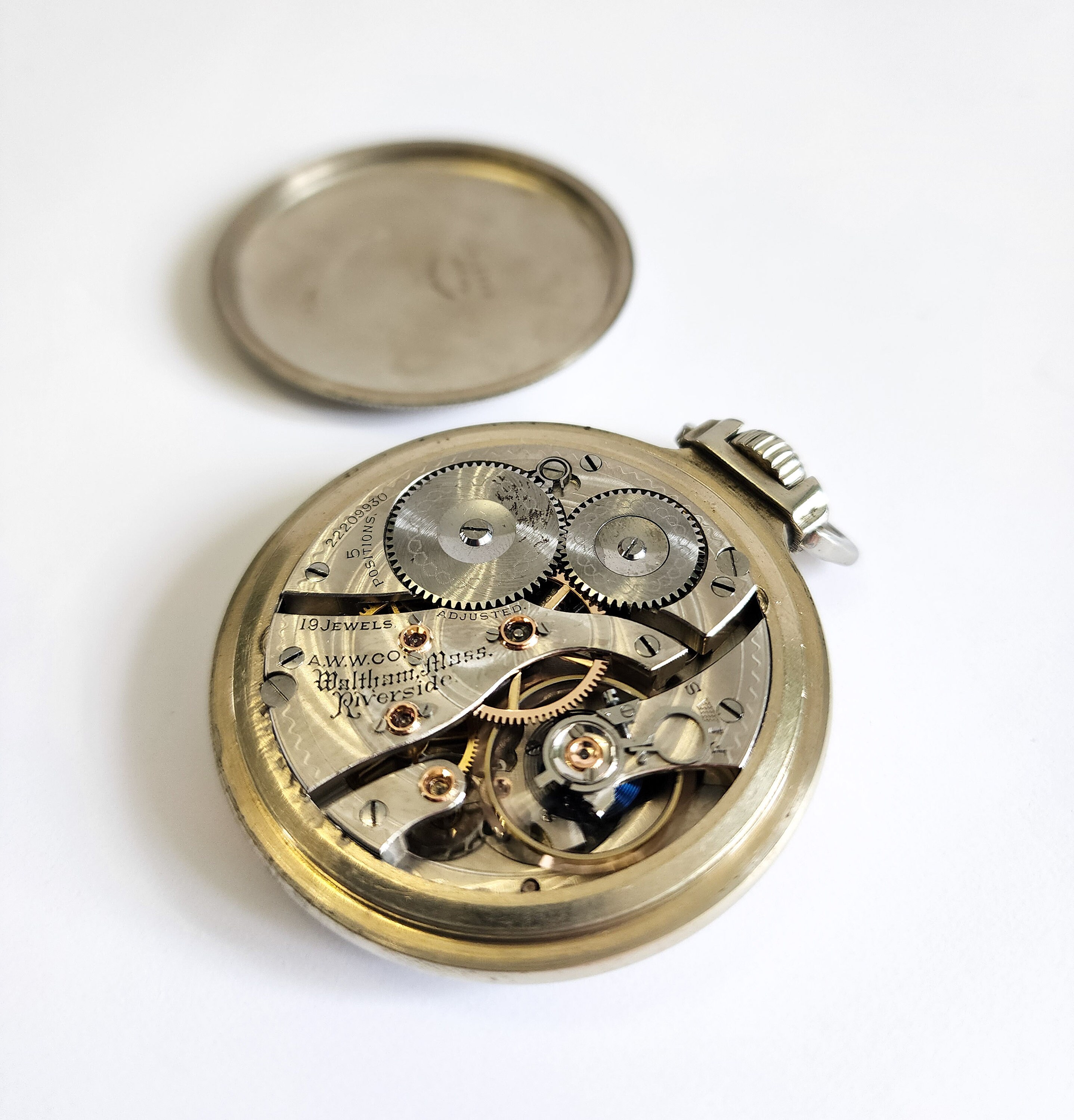 Antique, Serviced, Railroad Waltham Riverside, 19 Jewel Pocket 