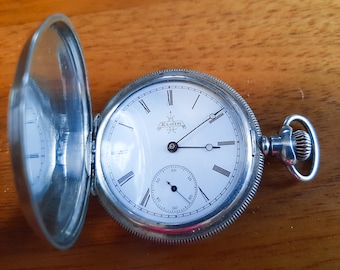 Antique, Serviced, Beautiful Ladies Elgin, Sterling Silver 15 jewel hunter case pocket watch. Made 1894