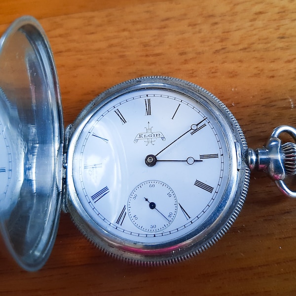Antique, Serviced, Beautiful Ladies Elgin, Sterling Silver 15 jewel hunter case pocket watch. Made 1894