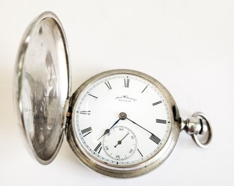 Reloj de bolsillo antiguo Waltham de 1887, de plata de ley, con caja de plata, 7 joyas y servicio de mantenimiento.