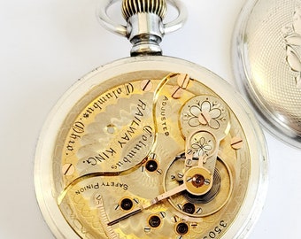 Selten ! Antike, gewartet, Eisenbahnkönig, 16 Jewel Columbus Uhr. 1899. Sterling Silber Gehäuse.