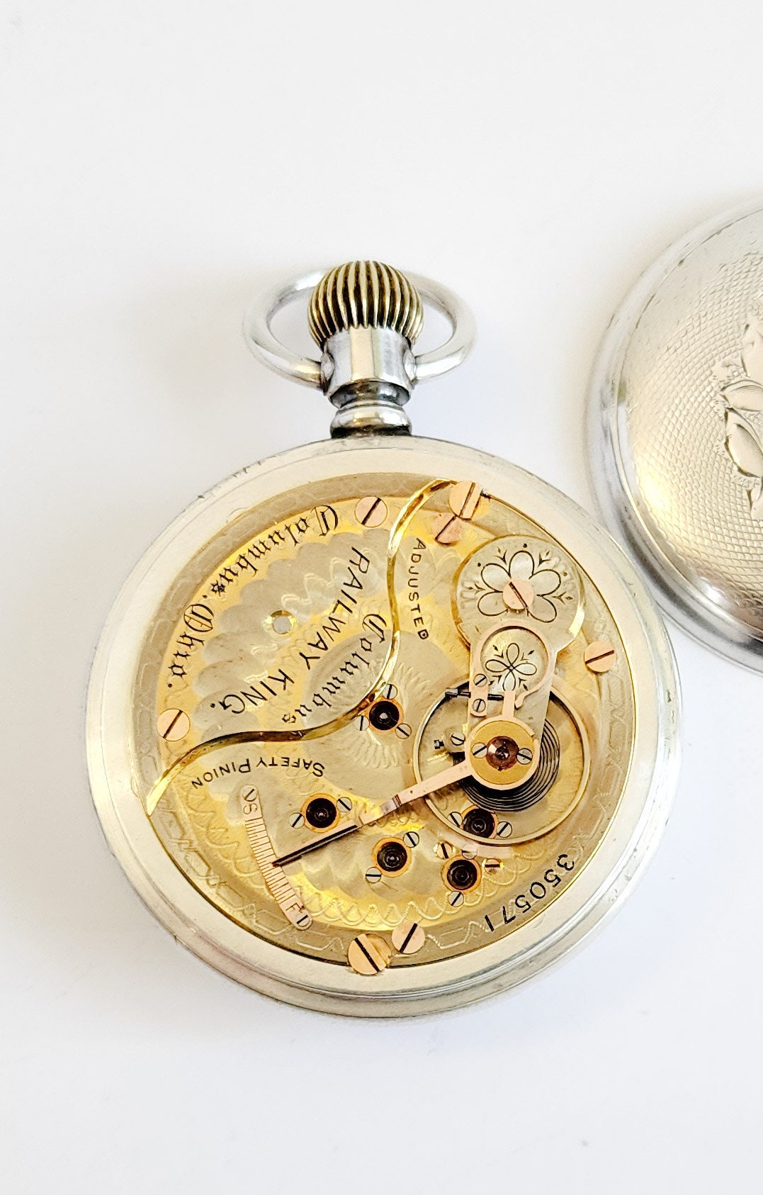 Vintage Rare Silver and Gold Striped Pocket Watch Antique South Bend Pocket Watch, Gold Filled, Wadsworth  main image 3